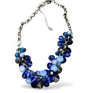 Beautiful Blue Glass Beaded Chain Statement Necklace